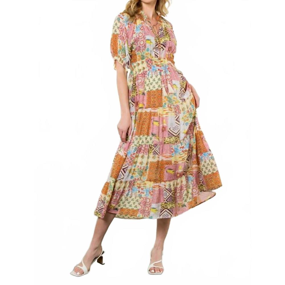 NEW THML floral quilted pattern midi dress in cream - Picture 3 of 3